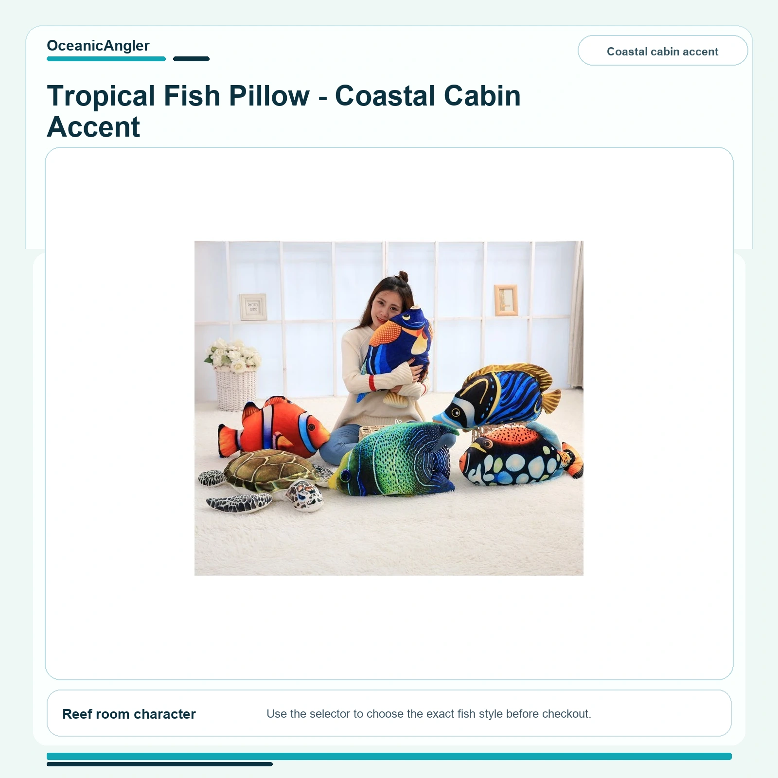 OceanicAngler Tropical Fish Pillow - Coastal Cabin Accent gallery image